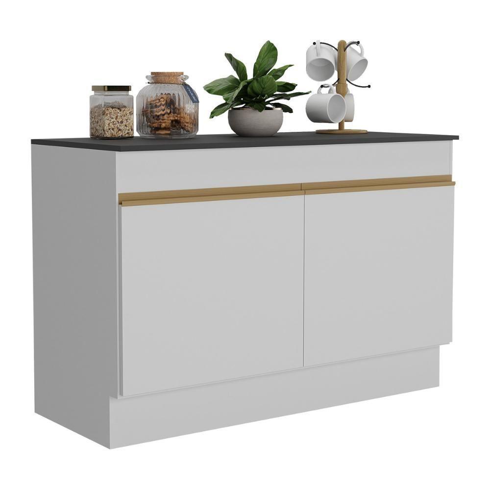 Balcão Cozinha Gabinete Pia 120cm 2 Portas Com Rodapé Veneza Multimóveis Mp2239 Branco/dourado Branco/dourado - 1