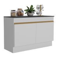 Balcão Cozinha Gabinete Pia 120cm 2 Portas Com Rodapé Veneza Multimóveis Mp2239 Branco/dourado Branco/dourado - 1
