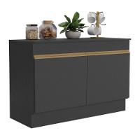 Balcão Cozinha Gabinete Pia 120cm 2 Portas Com Rodapé Veneza Multimóveis Mp2239 Preto/dourado Preto/dourado - 1