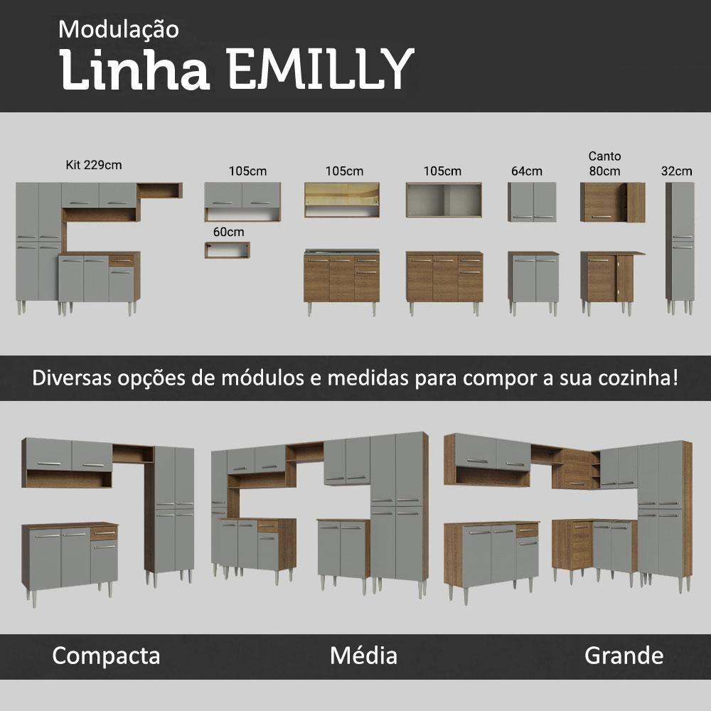Armário Cozinha Compacta 165cm Rustic-Cinza Emilly 07 - 6