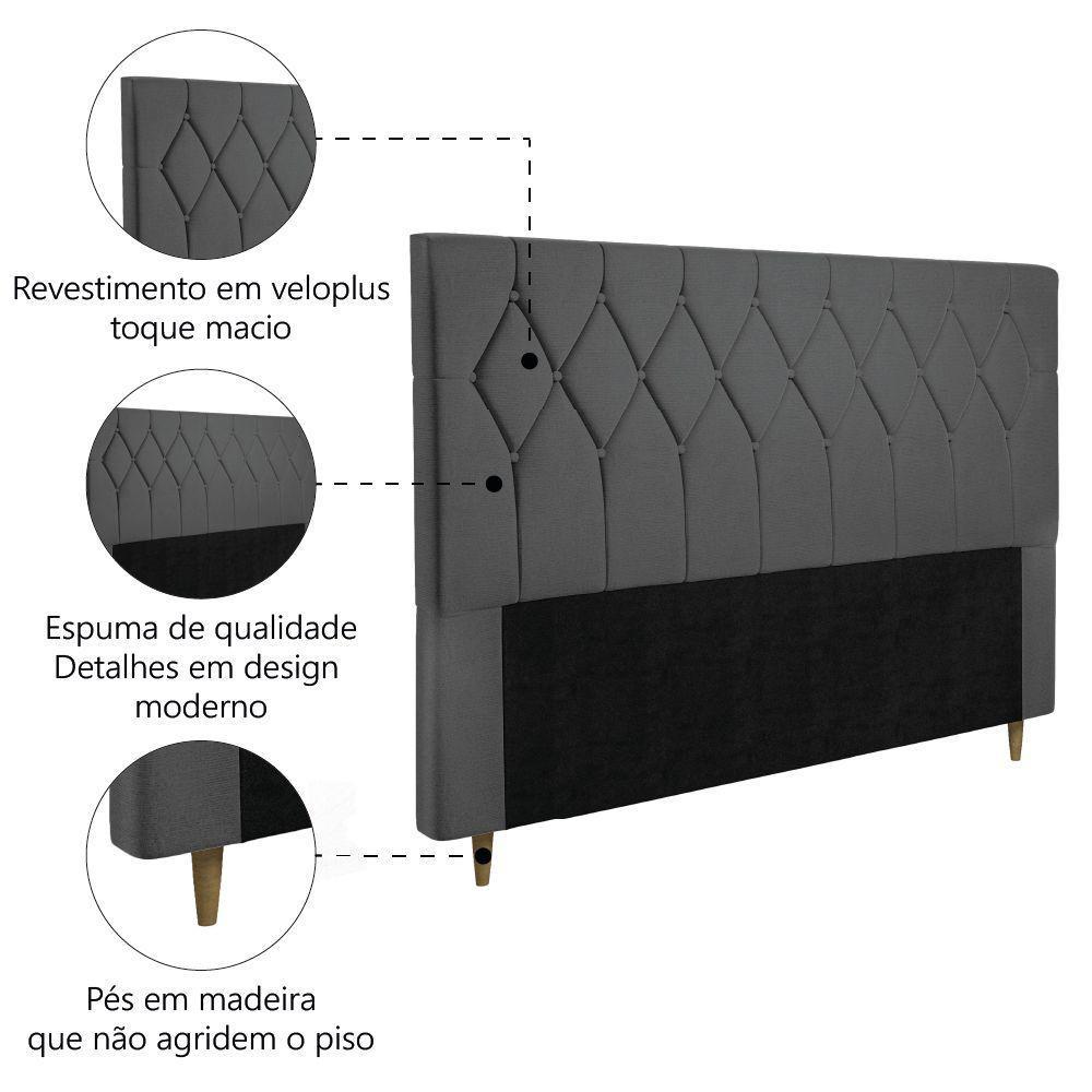 Cabeceira Estofada Para Cama Box Casal Queen Miami De 1,60m Suede Dobuê Cinza - 3
