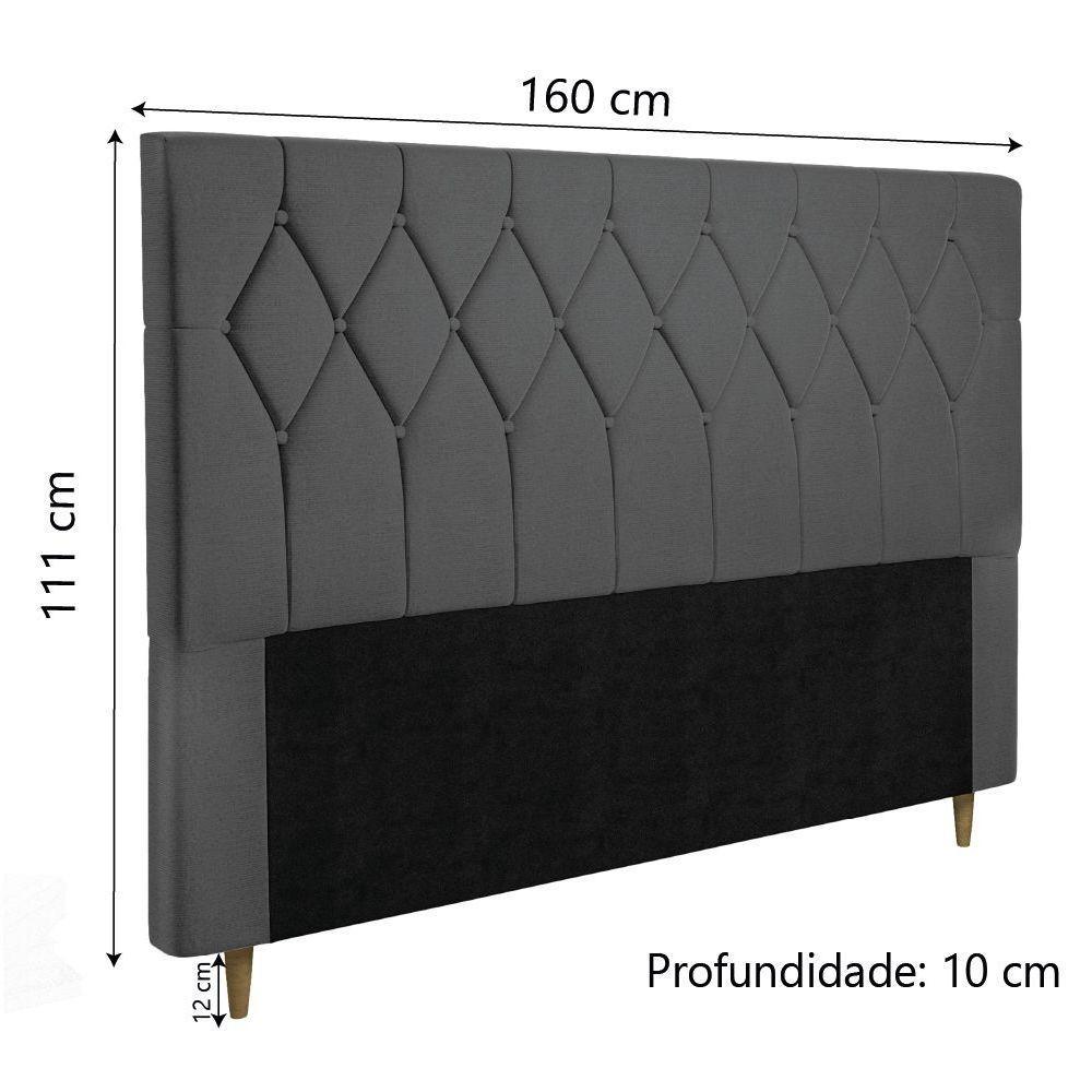 Cabeceira Estofada Para Cama Box Casal Queen Miami De 1,60m Suede Dobuê Cinza - 4