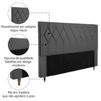 Cabeceira Estofada Para Cama Box Casal Miami De 1,40m Suede Dobuê Cinza - 3