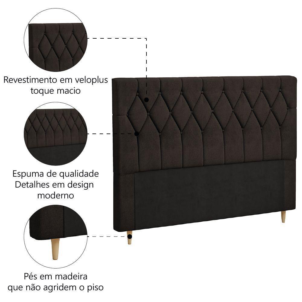 Cabeceira Estofada Para Cama Box Casal Miami De 1,40m Suede Dobuê Marrom - 3