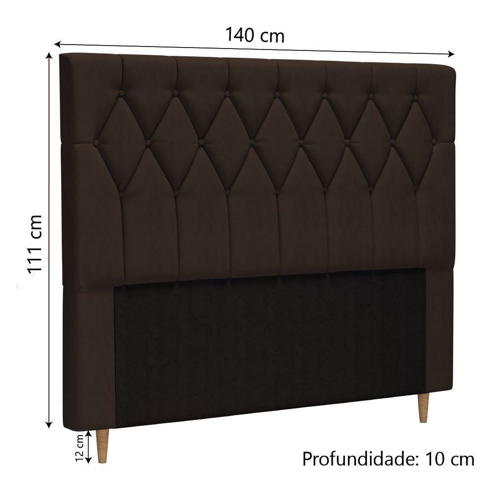 Cabeceira Estofada Para Cama Box Casal Miami De 1,40m Suede Dobuê Marrom - 4