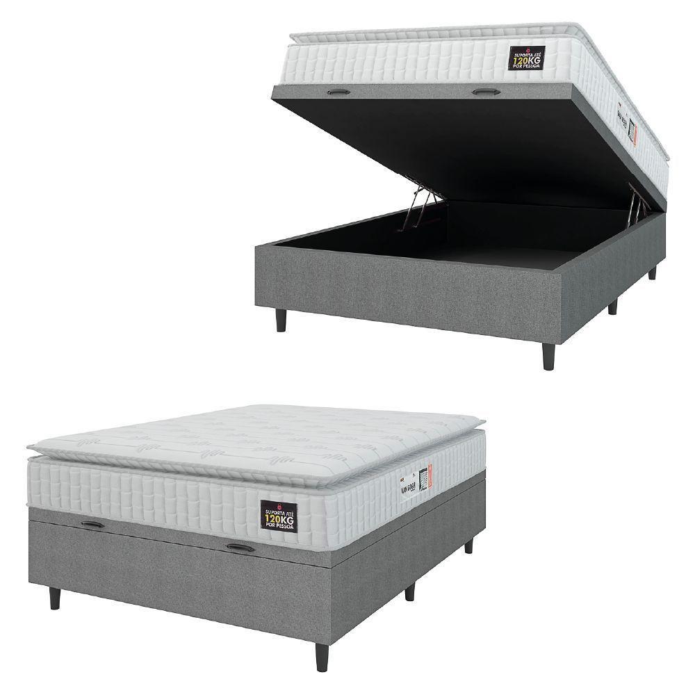 Cama Box Baú Colchão Casal Espuma D33 Vangogh Pillow Top 138x70cm Branco/cinza Hellen Branco - 1