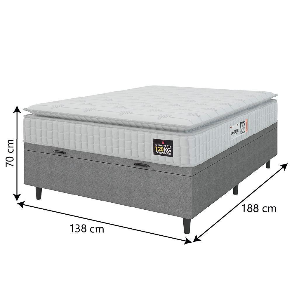 Cama Box Baú Colchão Casal Espuma D33 Vangogh Pillow Top 138x70cm Branco/cinza Hellen Branco - 3