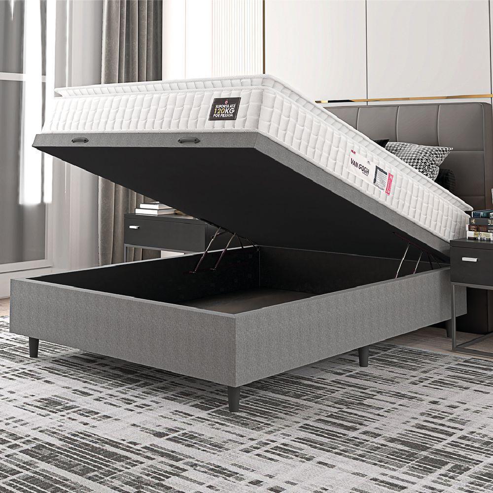 Cama Box Baú Colchão Casal Espuma D33 Vangogh Pillow Top 138x70cm Branco/cinza Hellen Branco - 4