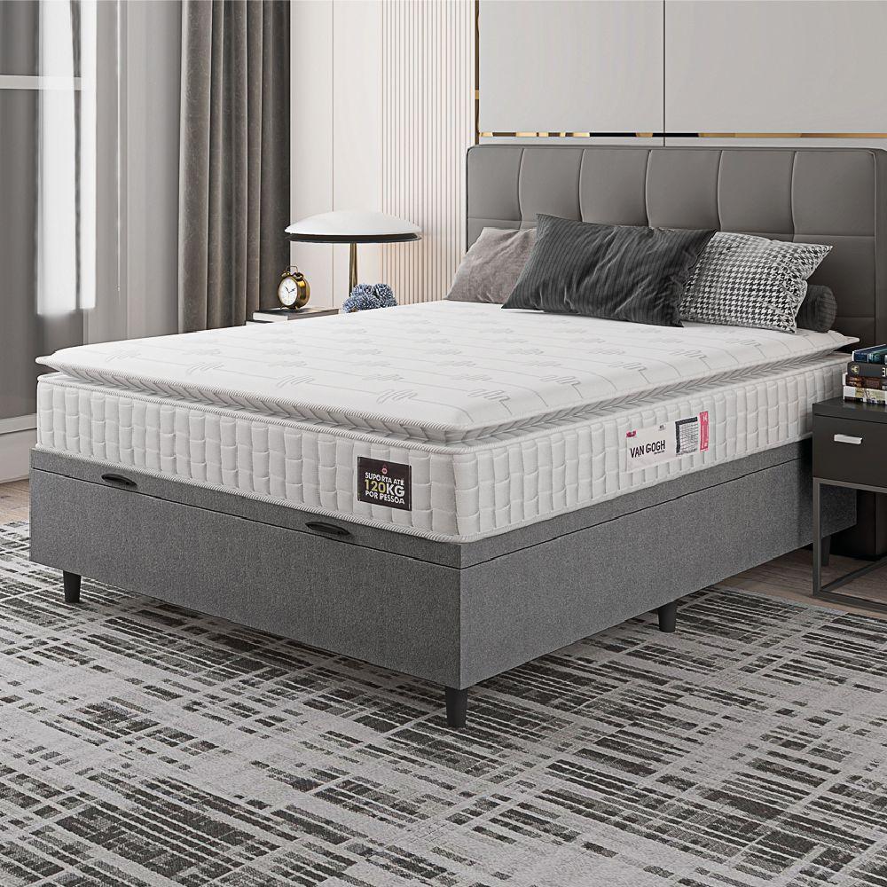 Cama Box Baú Colchão Casal Espuma D33 Vangogh Pillow Top 138x70cm Branco/cinza Hellen Branco - 5