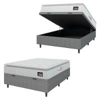 Cama Box Baú Colchão Casal Espuma D33 Vangogh Pillow Top 138x70cm Branco/cinza Hellen Branco - 1