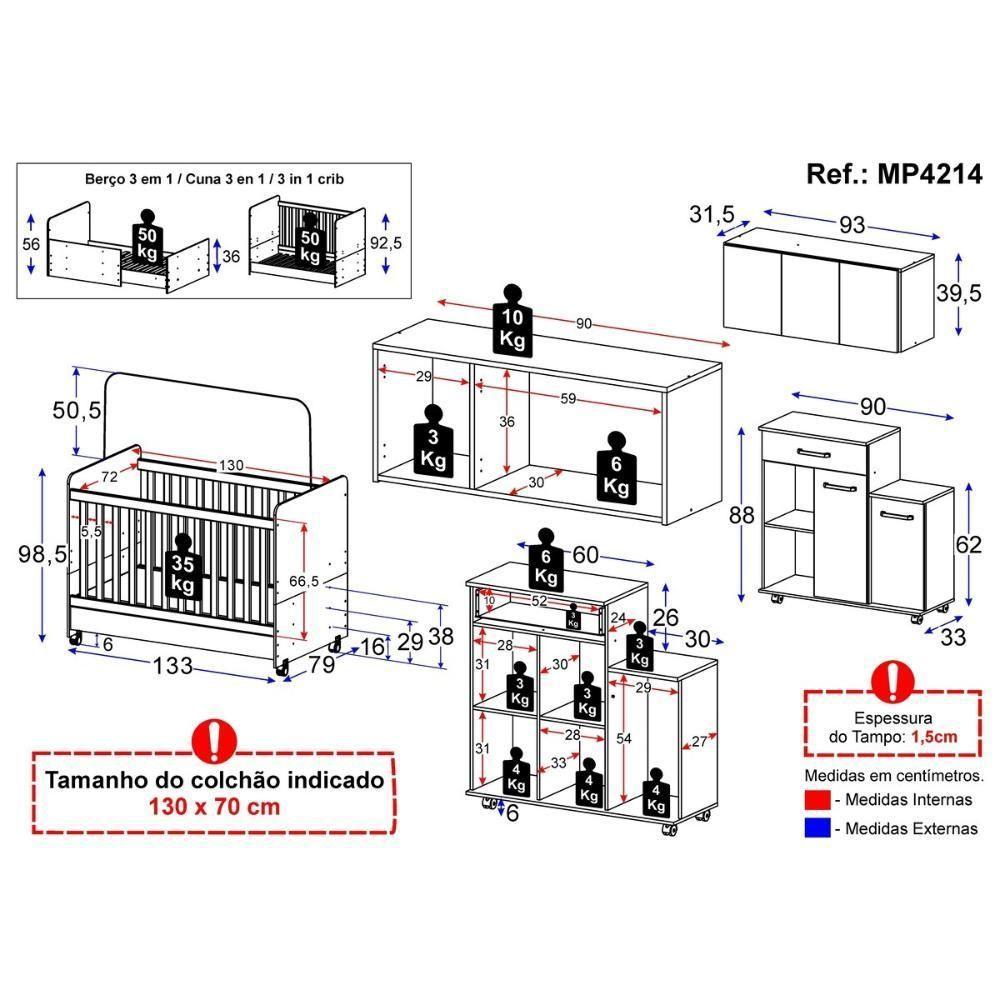 Berço Americano 3 Em 1 Com Armário E Balcão Multimóveis Mp4214 Branco Branco - 7
