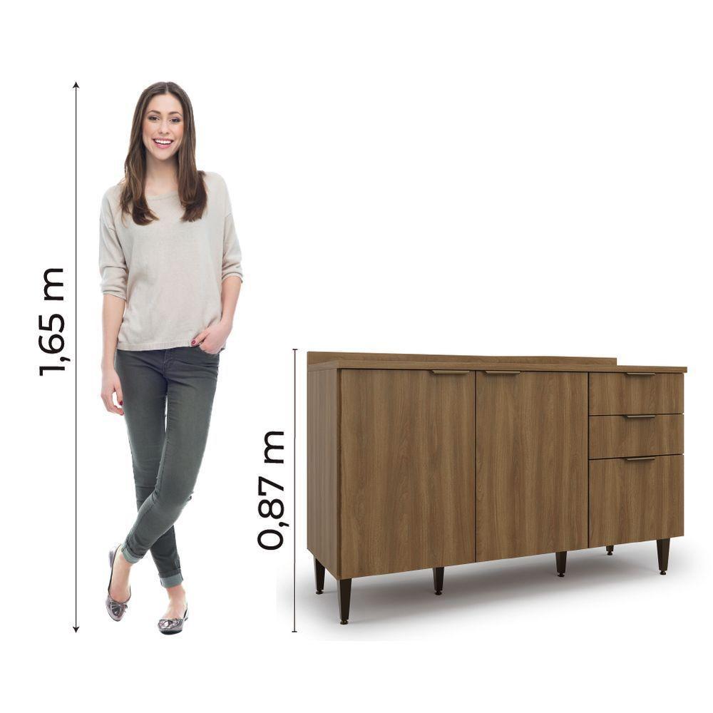 Balcão De Cozinha Triplo Com Tampo 2 Portas 3 Gavetas 1,34m Nogal Paris Batrol Nogal - 2