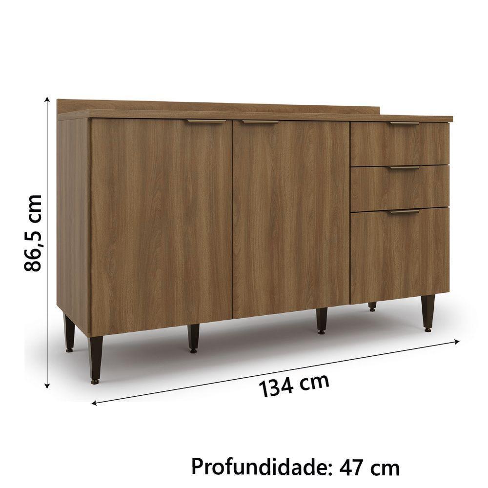 Balcão De Cozinha Triplo Com Tampo 2 Portas 3 Gavetas 1,34m Nogal Paris Batrol Nogal - 4