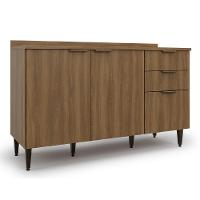 Balcão De Cozinha Triplo Com Tampo 2 Portas 3 Gavetas 1,34m Nogal Paris Batrol Nogal - 1