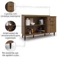 Balcão De Cozinha Triplo Com Tampo 2 Portas 3 Gavetas 1,34m Nogal Paris Batrol Nogal - 3