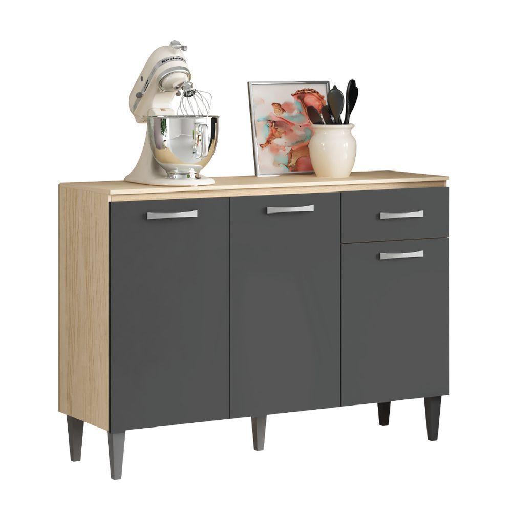 Balcão De Cozinha 3 Portas 1 Gaveta Com Tampo 1,20m Aurora Aramóveis Avana/graf - 1