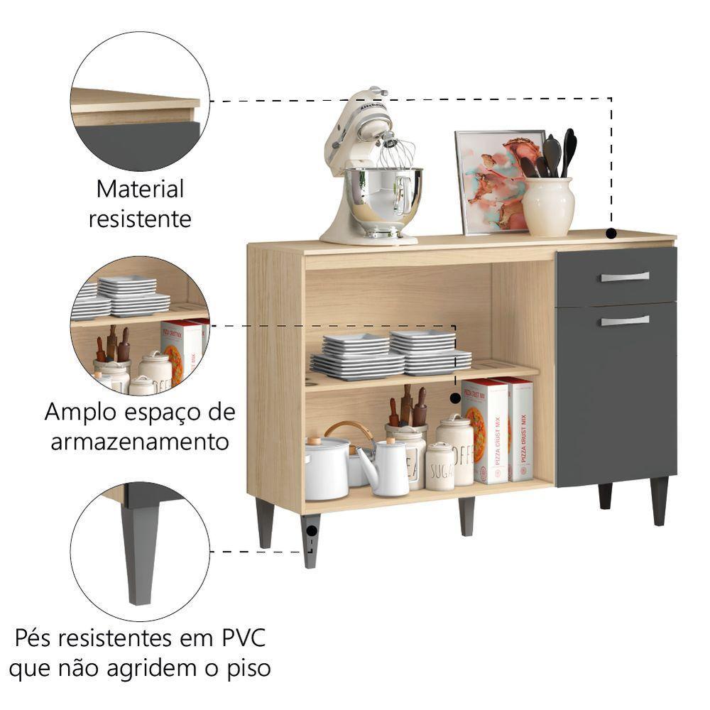 Balcão De Cozinha 3 Portas 1 Gaveta Com Tampo 1,20m Aurora Aramóveis Avana/graf - 3