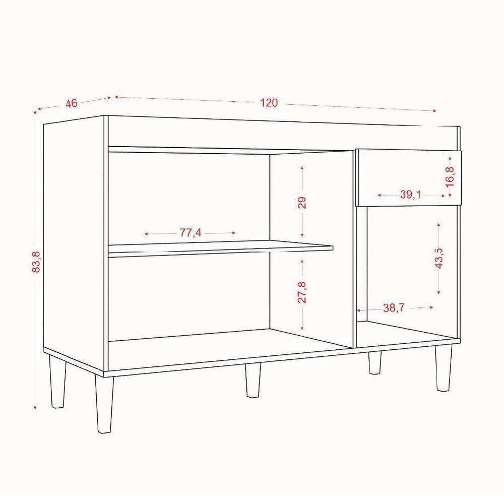Balcão De Cozinha 3 Portas 1 Gaveta Com Tampo 1,20m Aurora Aramóveis Avana/graf - 4