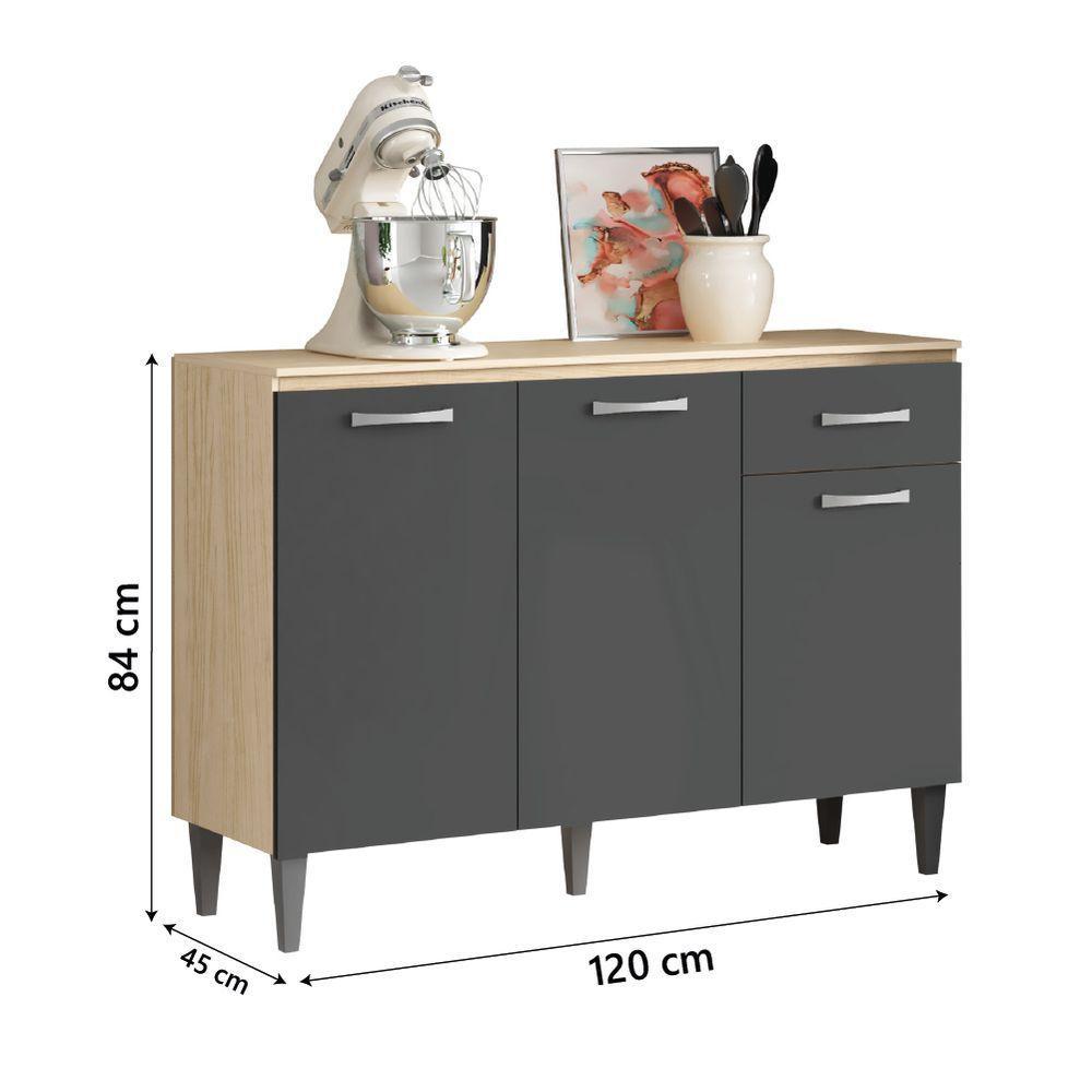 Balcão De Cozinha 3 Portas 1 Gaveta Com Tampo 1,20m Aurora Aramóveis Avana/graf - 5