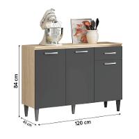 Balcão De Cozinha 3 Portas 1 Gaveta Com Tampo 1,20m Aurora Aramóveis Avana/graf - 5