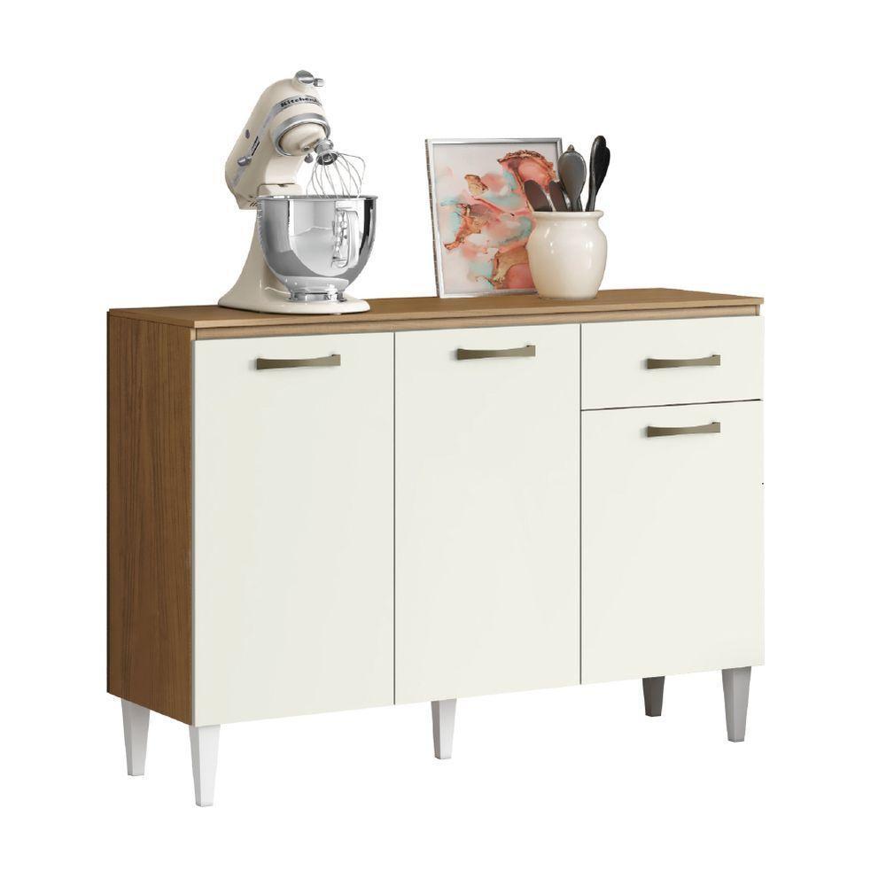 Balcão De Cozinha 3 Portas 1 Gaveta Com Tampo 1,20m Aurora Aramóveis Atacam/off - 1