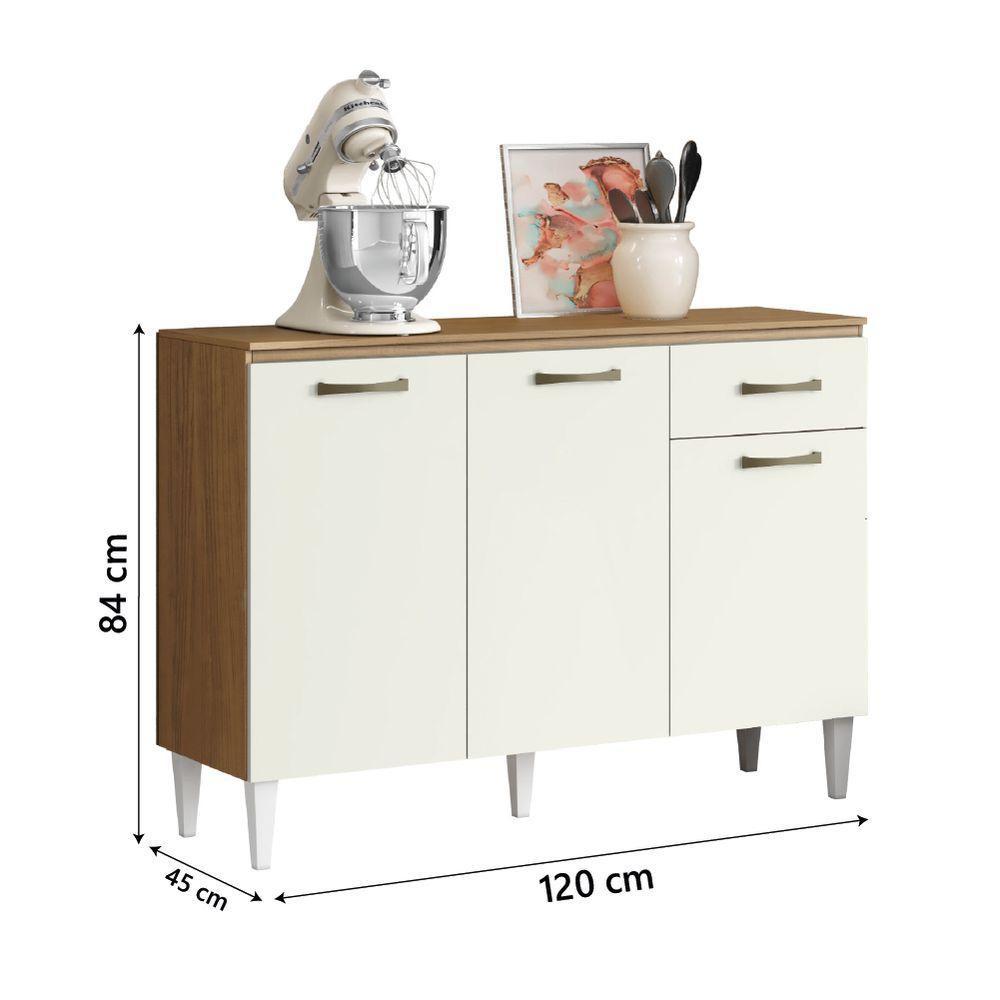 Balcão De Cozinha 3 Portas 1 Gaveta Com Tampo 1,20m Aurora Aramóveis Atacam/off - 5