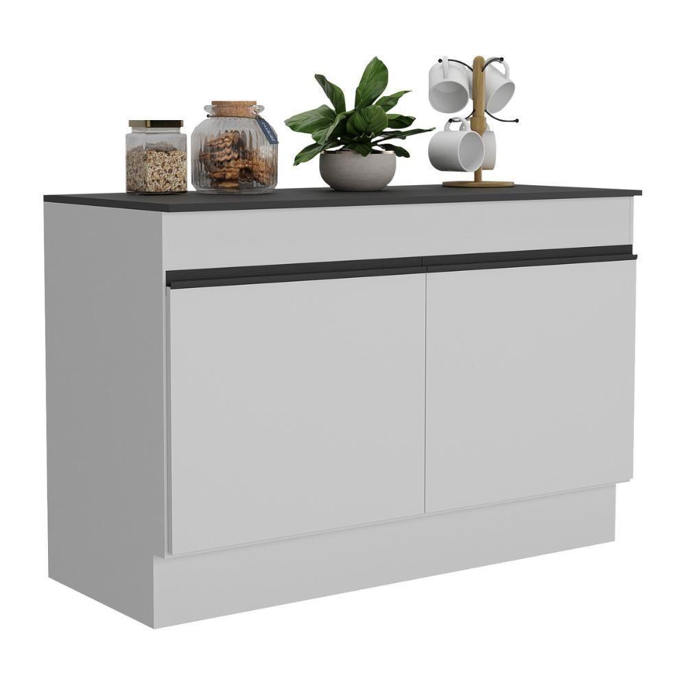 Balcão Cozinha Gabinete Pia 120cm 2 Portas Com Rodapé Veneza Multimóveis Mp2239 Branco/preto Branco/preto - 1