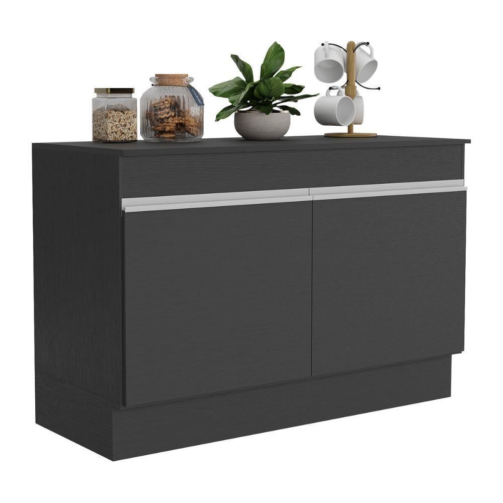 Balcão Cozinha Gabinete Pia 120cm 2 Portas Com Rodapé Veneza Multimóveis Mp2239 Preto/branco Preto/branco - 1