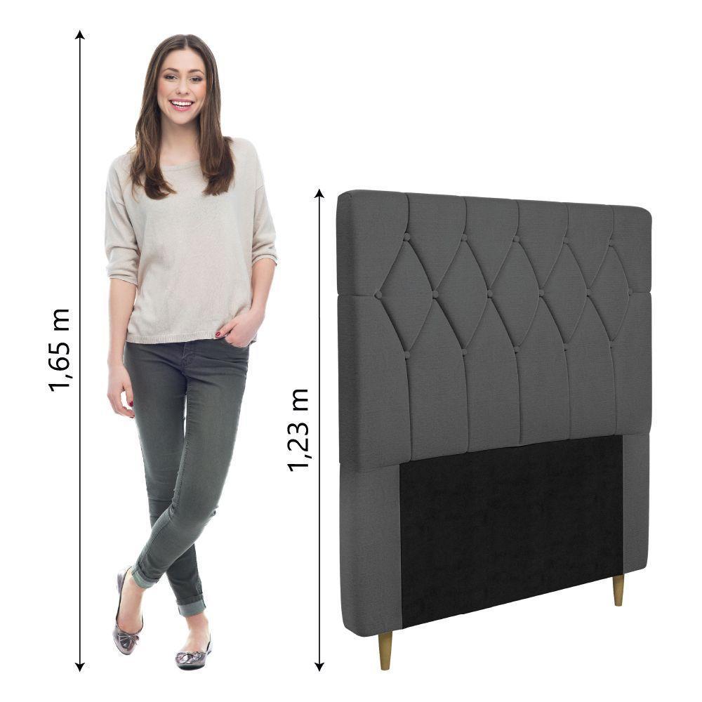 Cabeceira Estofada Para Cama Box Solteiro Miami De 0,88m Suede Dobuê Grafite - 2
