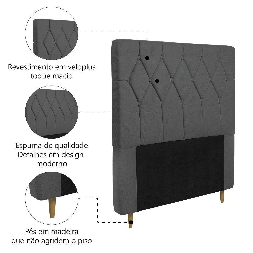 Cabeceira Estofada Para Cama Box Solteiro Miami De 0,88m Suede Dobuê Grafite - 3