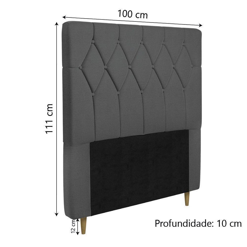 Cabeceira Estofada Para Cama Box Solteiro Miami De 0,88m Suede Dobuê Grafite - 4