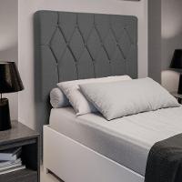 Cabeceira Estofada Para Cama Box Solteiro Miami De 0,88m Suede Dobuê Grafite - 5
