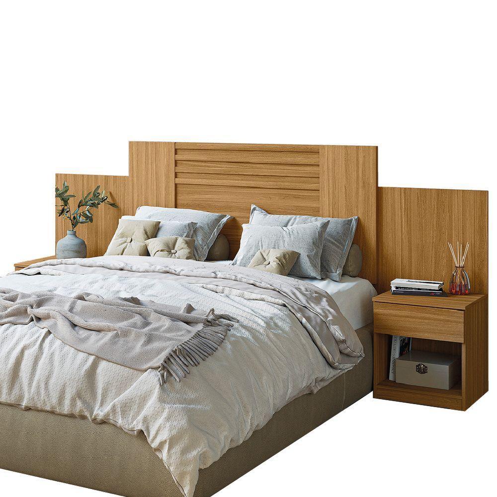 Cabeceira Para Cama Box Casal Queen Com Mesa De Cabeceira Freijó/off White/cinza Flex Araguaia Moval - 1