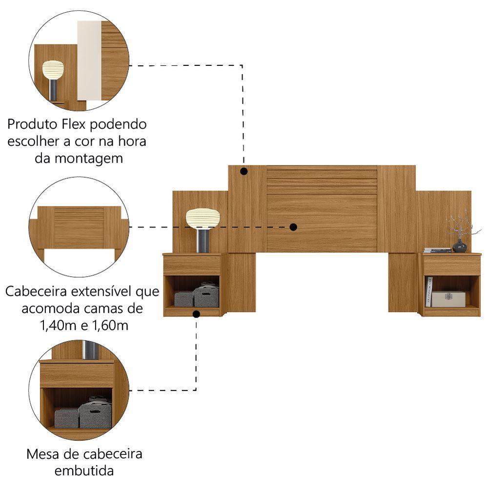 Cabeceira Para Cama Box Casal Queen Com Mesa De Cabeceira Freijó/off White/cinza Flex Araguaia Moval - 4