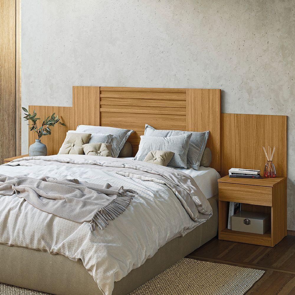 Cabeceira Para Cama Box Casal Queen Com Mesa De Cabeceira Freijó/off White/cinza Flex Araguaia Moval - 6
