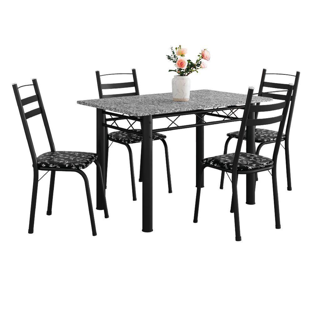 Conjunto De Mesa Itália Com 4 Cadeiras 1,20m Preto - Floral Granito Artefamol Preto Fosc - 2