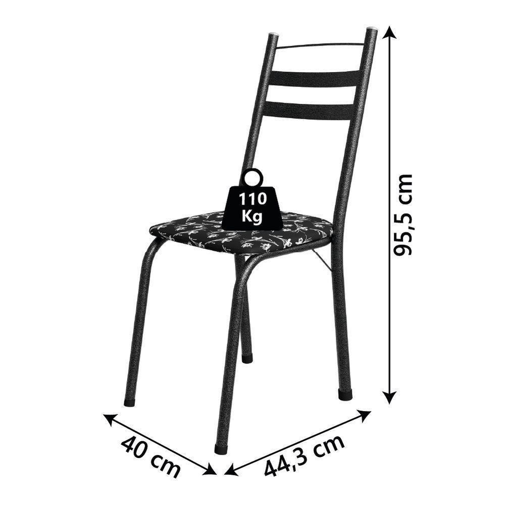Conjunto De Mesa Itália Com 4 Cadeiras 1,20m Preto - Floral Granito Artefamol Preto Fosc - 5