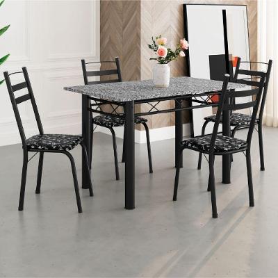 Conjunto De Mesa Itália Com 4 Cadeiras 1,20m Preto - Floral Granito Artefamol Preto Fosc