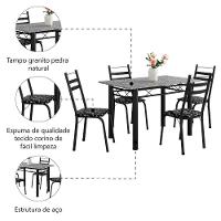 Conjunto De Mesa Itália Com 4 Cadeiras 1,20m Preto - Floral Granito Artefamol Preto Fosc
