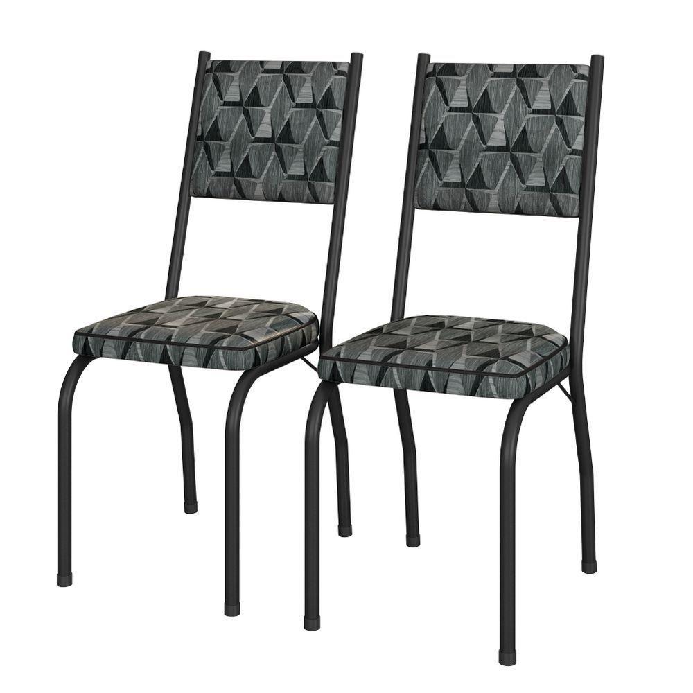 Conjunto Com 2 Cadeiras Tubular Diana Preto Fosco Assento Mosaico Artefamol - 1