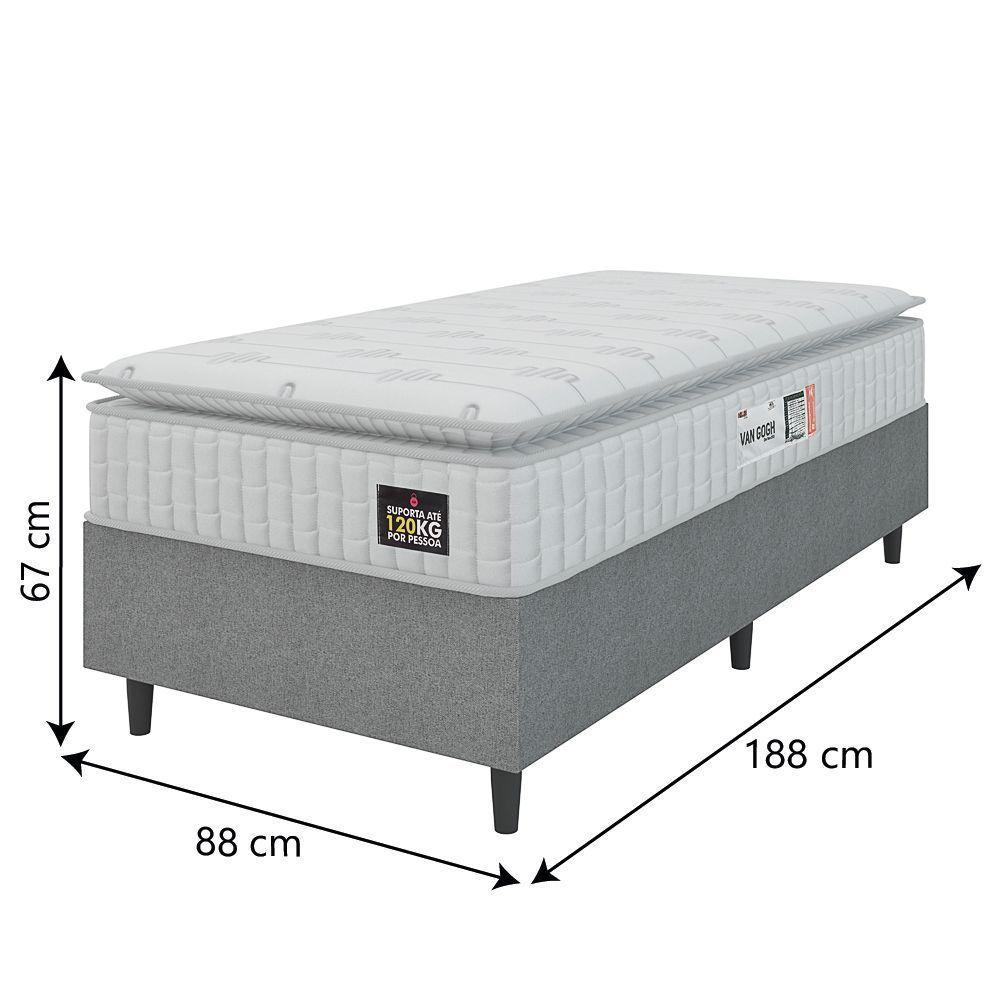 Cama Box Colchão Solteiro Espuma D33 Vangogh 88x67cm Branco/cinza Hellen Branco - 4