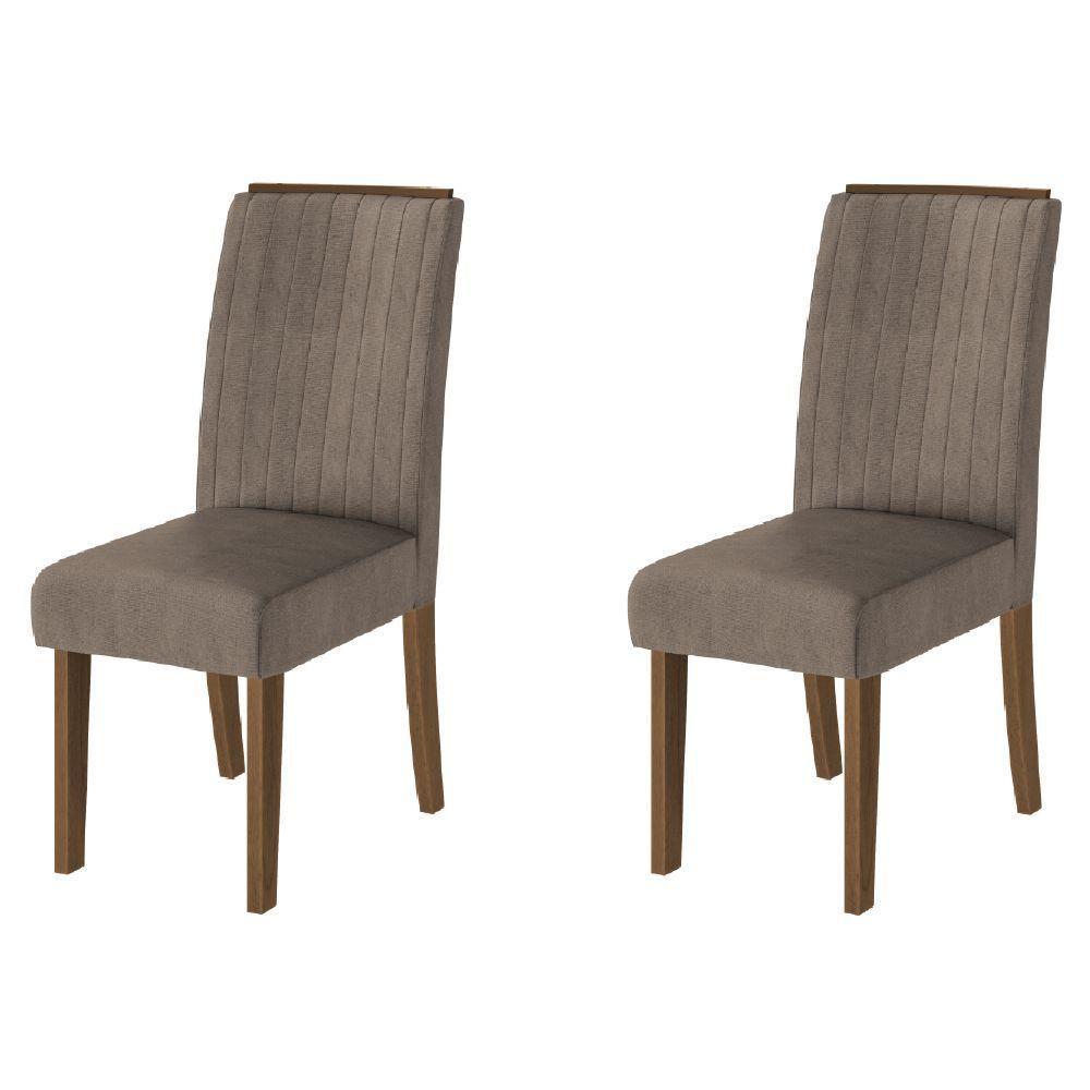 Conjunto Com 2 Cadeiras Estofada Sala De Jantar Grécia Cedro / Mascaco Dobuê Cedro - 1