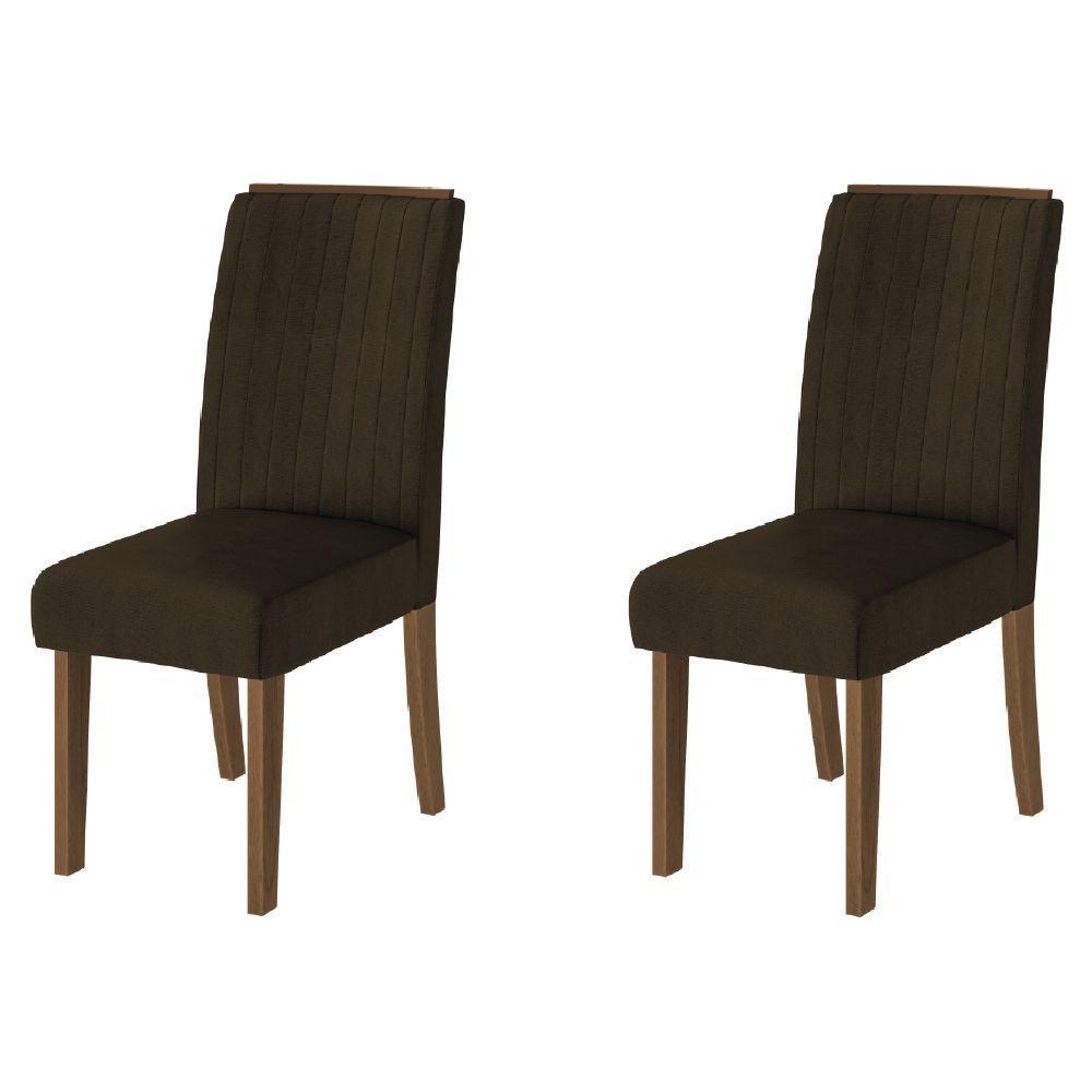 Conjunto Com 2 Cadeiras Estofada Sala De Jantar Grécia Cedro / Marrom Dobuê Cedro - 1