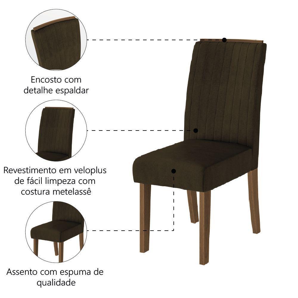 Conjunto Com 2 Cadeiras Estofada Sala De Jantar Grécia Cedro / Marrom Dobuê Cedro - 3