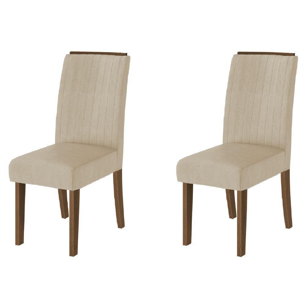 Conjunto Com 2 Cadeiras Estofada Sala De Jantar Grécia Cedro / Bege Dobuê Cedro - 1