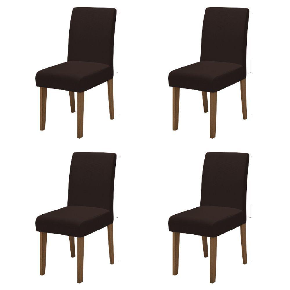 Conjunto Com 4 Cadeiras Estofada Sala De Jantar Trieste Siena Cedro / Marrom Dobuê Cedro - 1