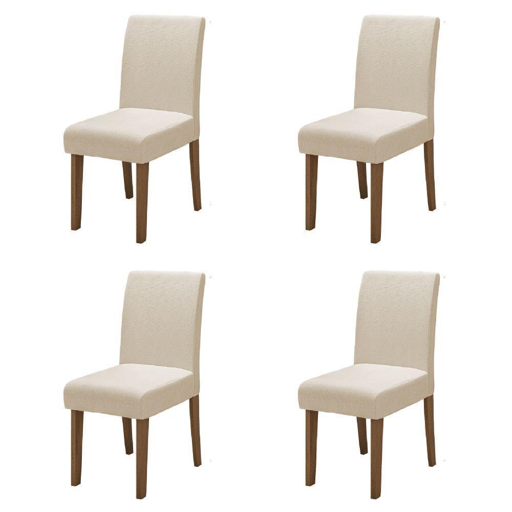 Conjunto Com 4 Cadeiras Estofada Sala De Jantar Trieste Siena Cedro / Areia Dobuê Cedro - 1