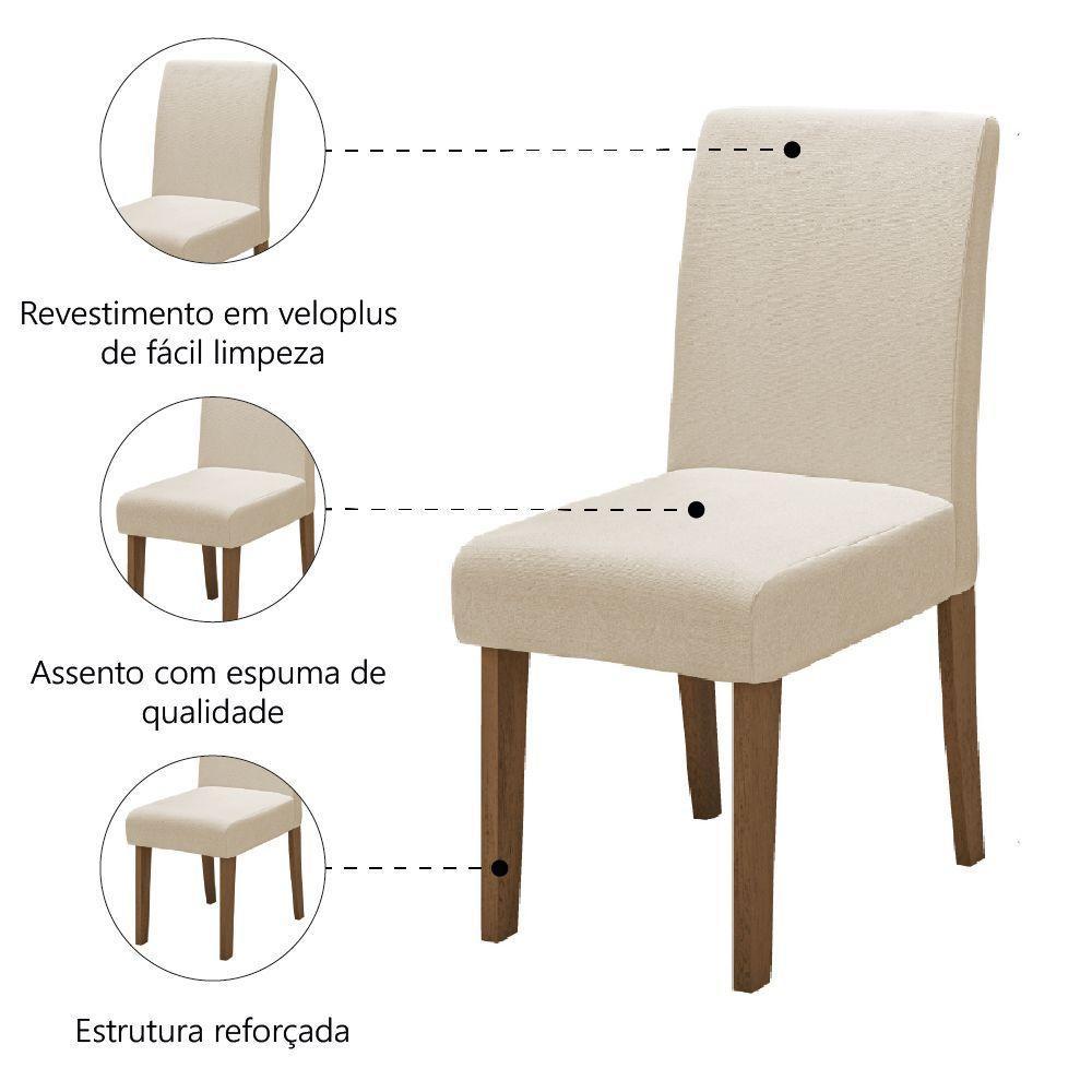 Conjunto Com 4 Cadeiras Estofada Sala De Jantar Trieste Siena Cedro / Areia Dobuê Cedro - 3