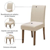 Conjunto Com 4 Cadeiras Estofada Sala De Jantar Trieste Siena Cedro / Areia Dobuê Cedro - 3