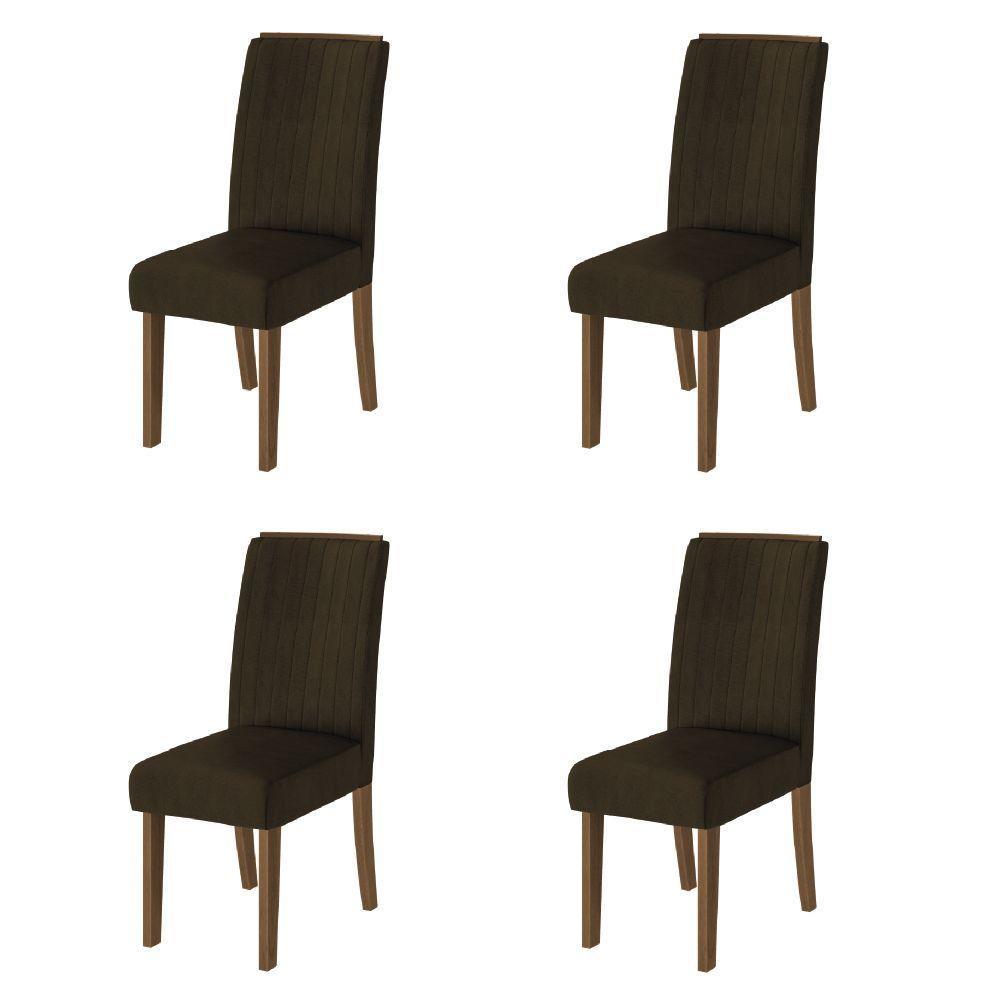Conjunto Com 4 Cadeiras Estofada Sala De Jantar Grécia Cedro/Marrom Dobuê Cedro - 1